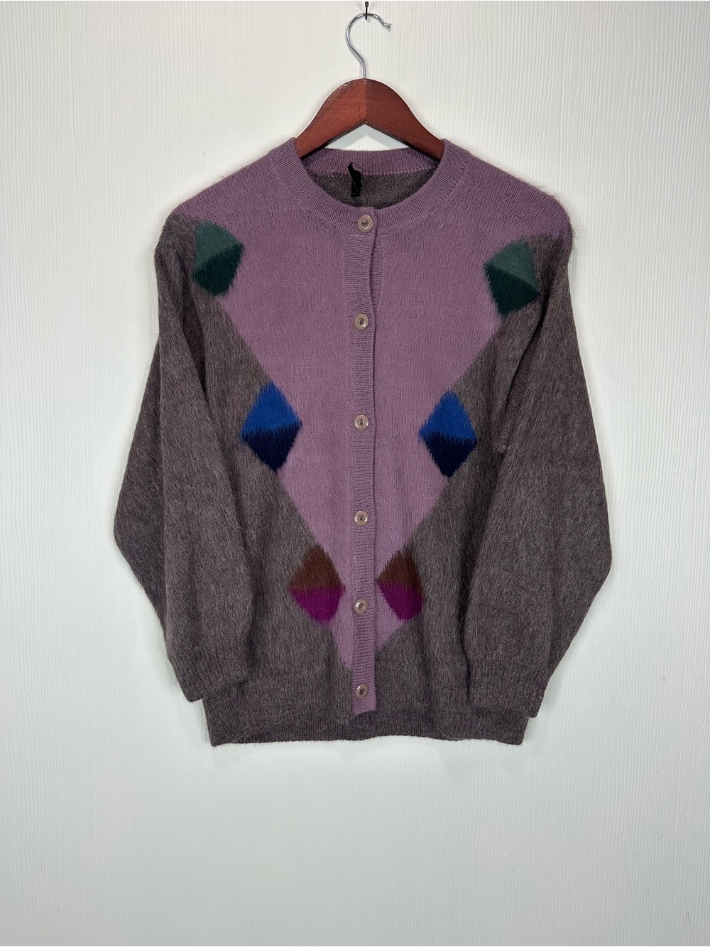 Lavender & Gray Geometric Button-Front Cardigan